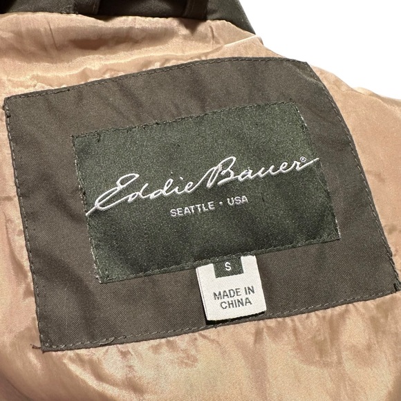 Eddie Bauer Goose Down Coat Mens EB650 Fill Power Zip Up Snap Button Green Small - Picture 11 of 13